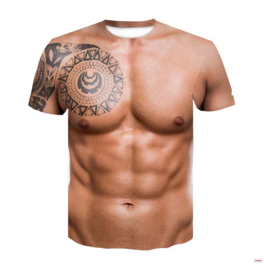 

Camiseta De Manga Corta Con Cuello Redondo De Talla Grande Para Hombre Con Simulación Muscular Gráfica En 3D