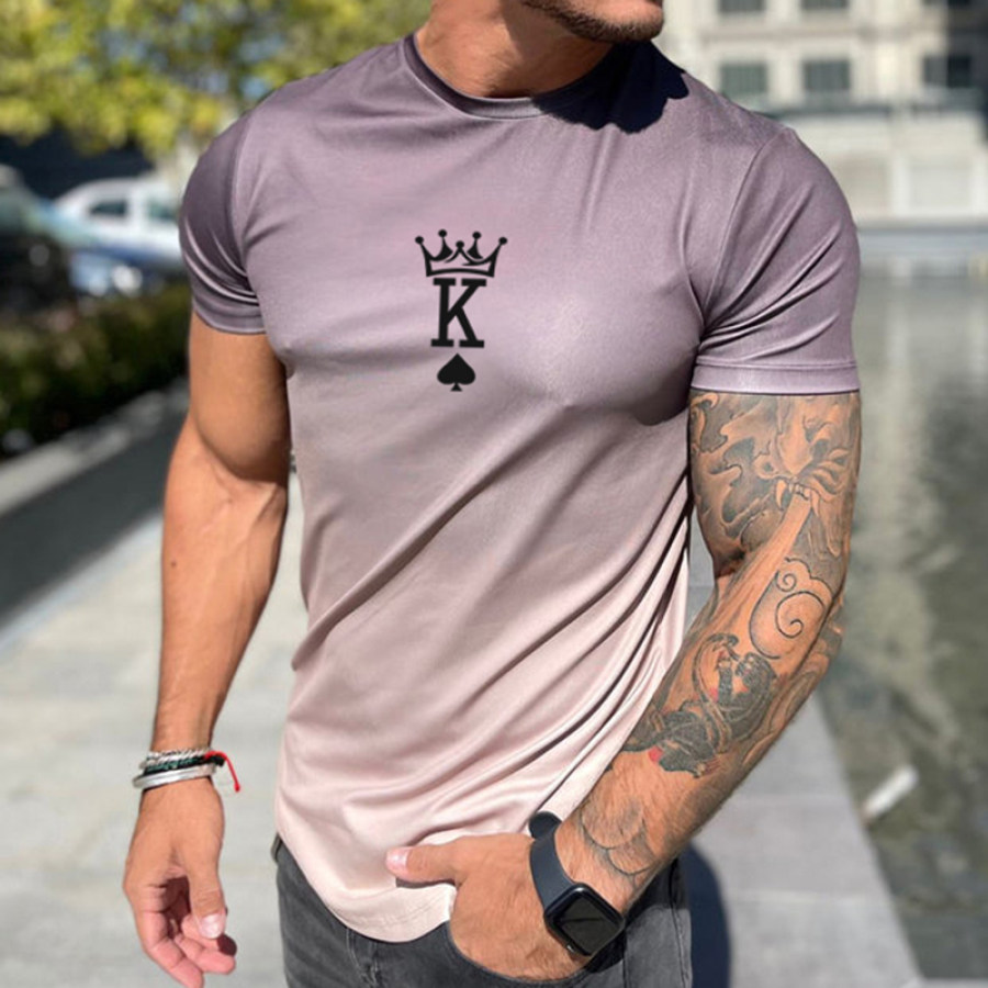 

Men's Fashion Gradient Spades King Print Casual Slim Short Sleeve T-Shirt