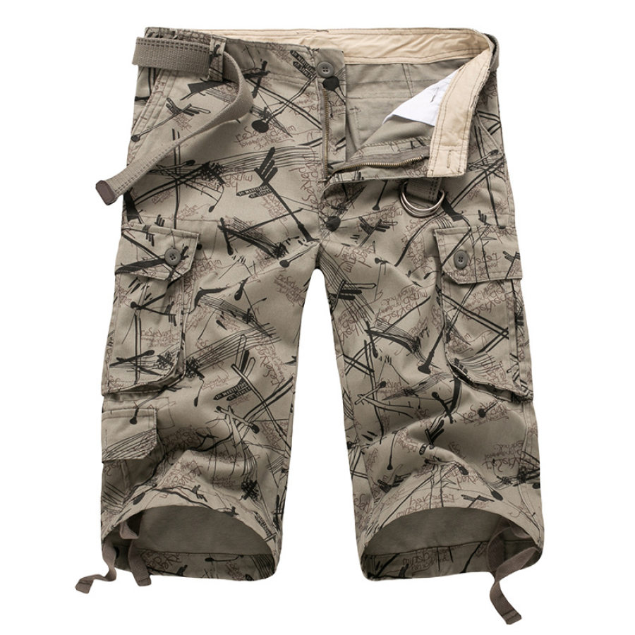 

Men's Casual Loose Multi-pocket Road Sign Print Cargo Shorts