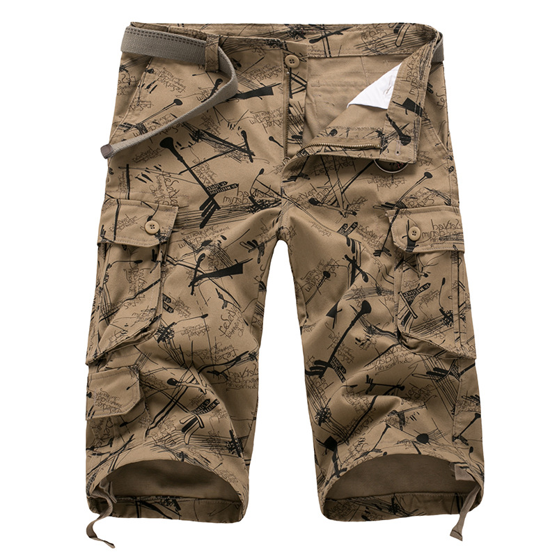 Men's Casual Loose Multi-pocket Chic Road Sign Print Cargo Shorts