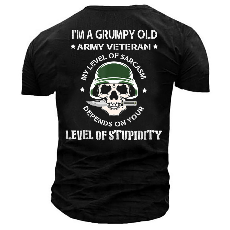 

Men's Grumpy Old Army Veteran Print Cotton T-Shirt