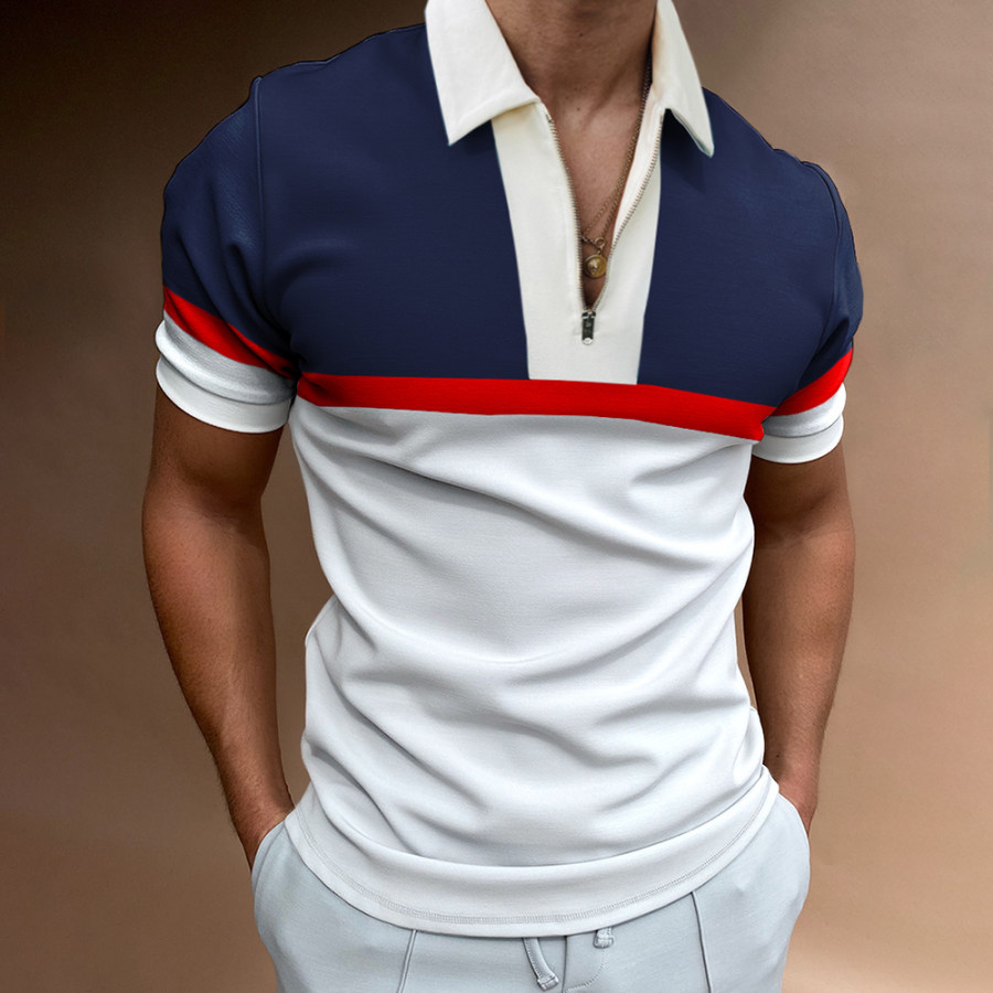 

Men's Casual Short Sleeve Zipper Polo Shirt