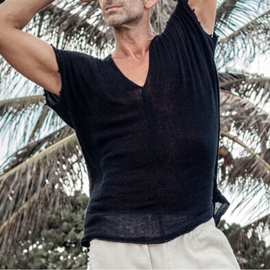 

Men's Tulum Linen V-Neck Short Sleeve Top