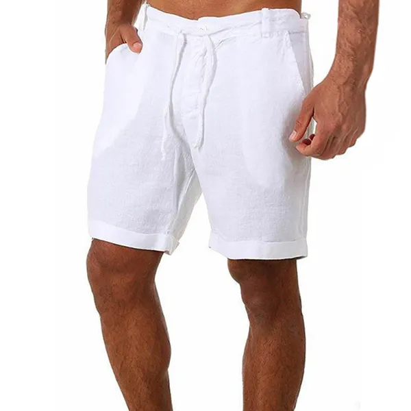 Men's Casual Solid Color Cotton Linen Shorts - Mosaicnew.com 