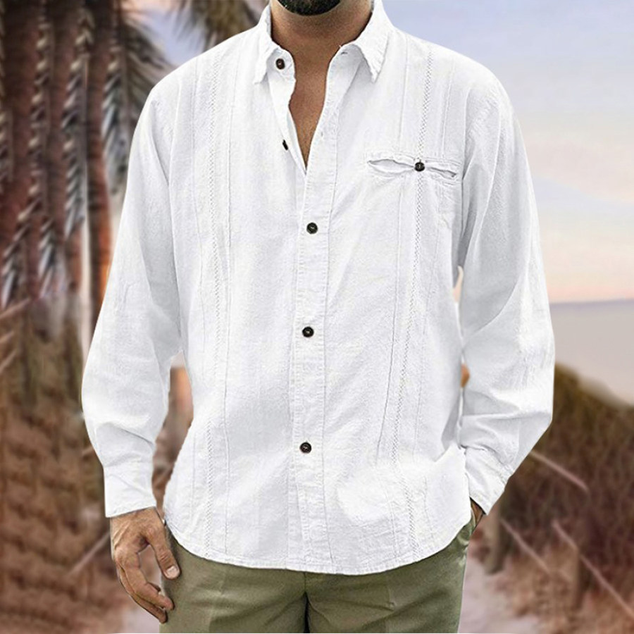 

Men's Cotton Linen Style Lapel Long Sleeve Shirt