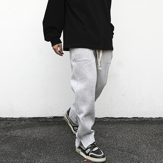 High Street Style Three dimensional Tangent Outer Zipper Plus Velvet Sweatpants