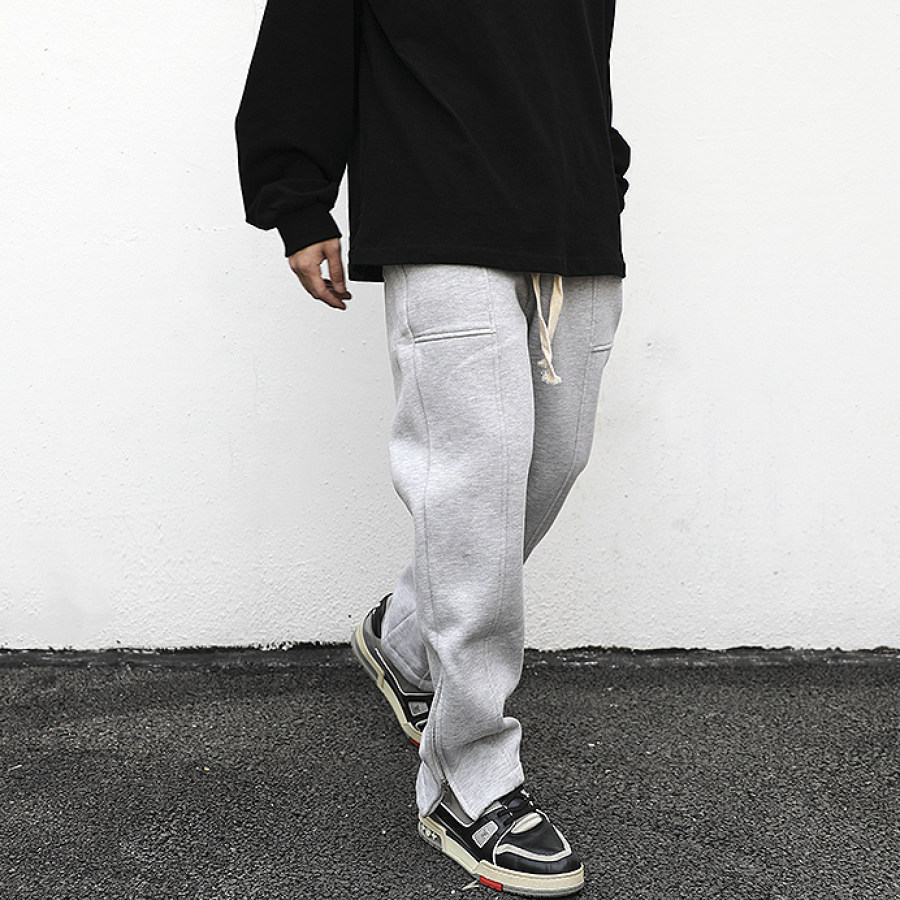 

High Street Style Three-dimensional Tangent Outer Zipper Plus Velvet Sweatpants