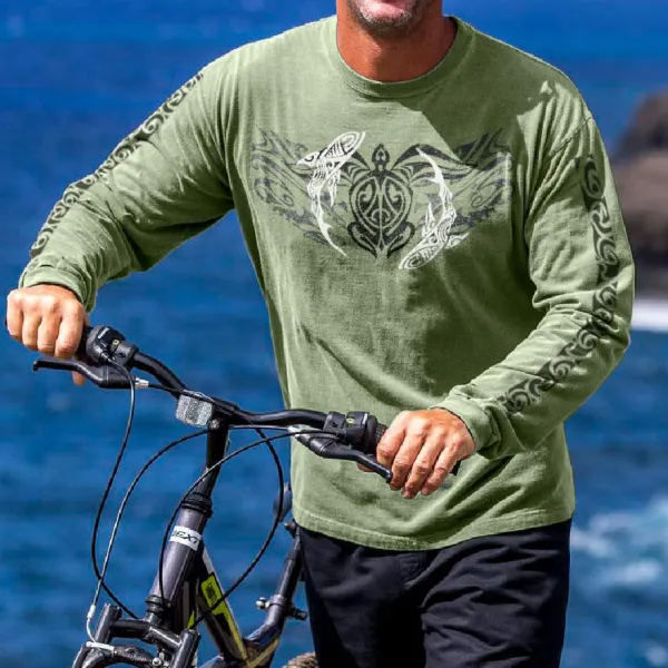 HONU Mano Legend Crew Neck Long Sleeve T-Shirt - Faciway.com 