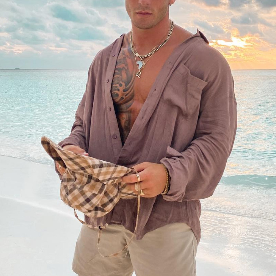 

Men's Solid Color Cotton And Linen Casual Shirt