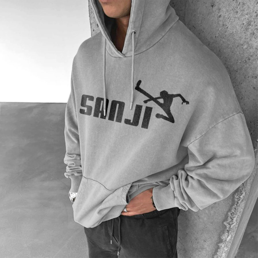 

Men's Oversized Hoodie Fun Print Graphic Comfort Pocket Street Hooded Sweatshirt Gray