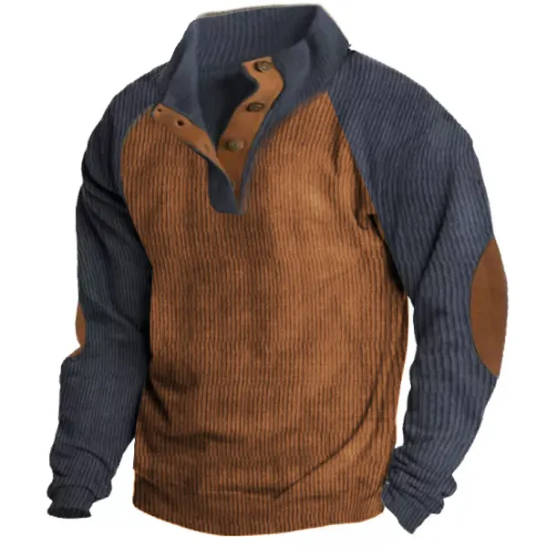 Men's Elbow Patch Sweatshirt Outdoor Raglan Sleeves Casual Stand Collar Oversize Sweatshirt - Cotosen.com