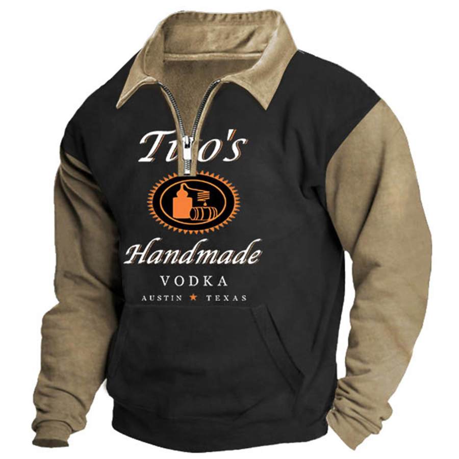 

Men's Sweatshirt Vintage Tito's Handmade Vodka Quarter Zip Colorblock Pocket Daily Tops