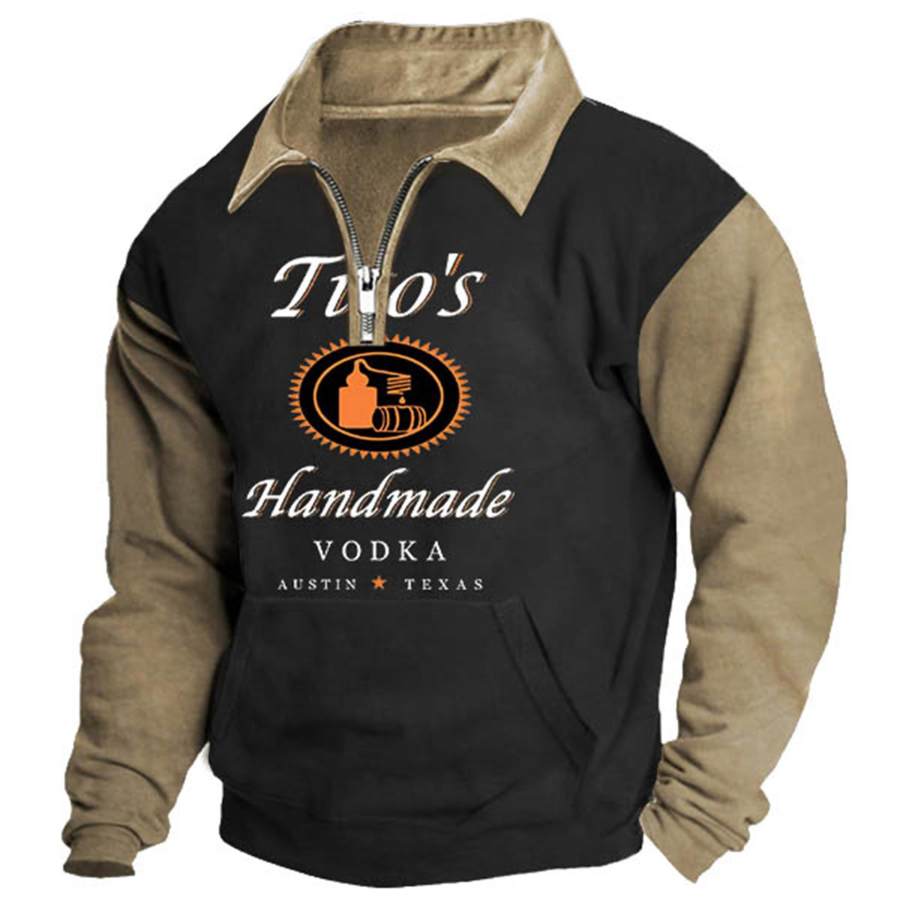 

Herren-Sweatshirt Vintage Tito's Handmade Vodka Quarter Zip Colorblock Pocket Daily Tops