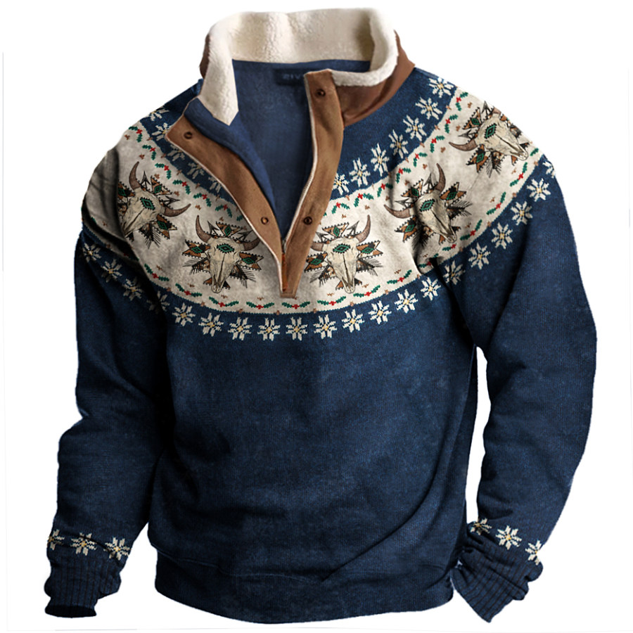 

Sudadera Con Cuello Levantado Y Cremallera En Contraste Geométrico Vaquero Para Hombre