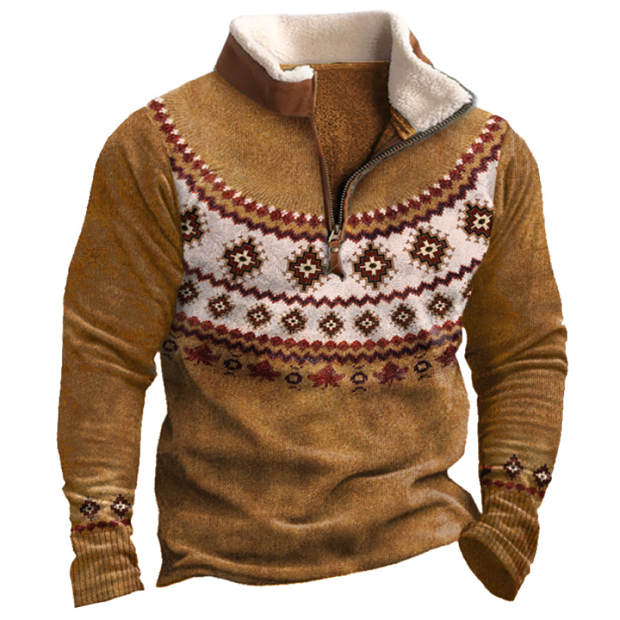 

Sudadera Con Cuello Levantado Y Cremallera En Contraste Geométrico Vaquero Para Hombre