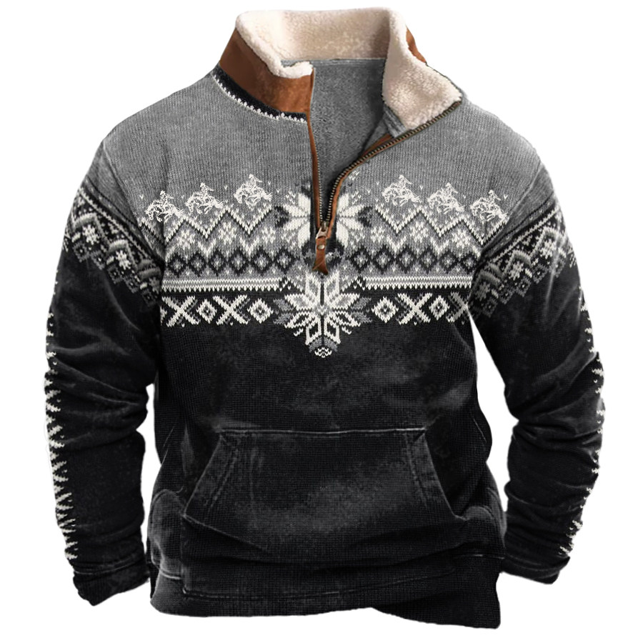 

Sudadera Con Cuello Levantado Y Cremallera En Contraste Geométrico Vaquero Para Hombre