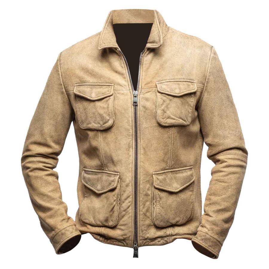 

Herrenjacke Vintage-Wildleder Mehrere Taschen Outdoor-Reversmantel Khaki