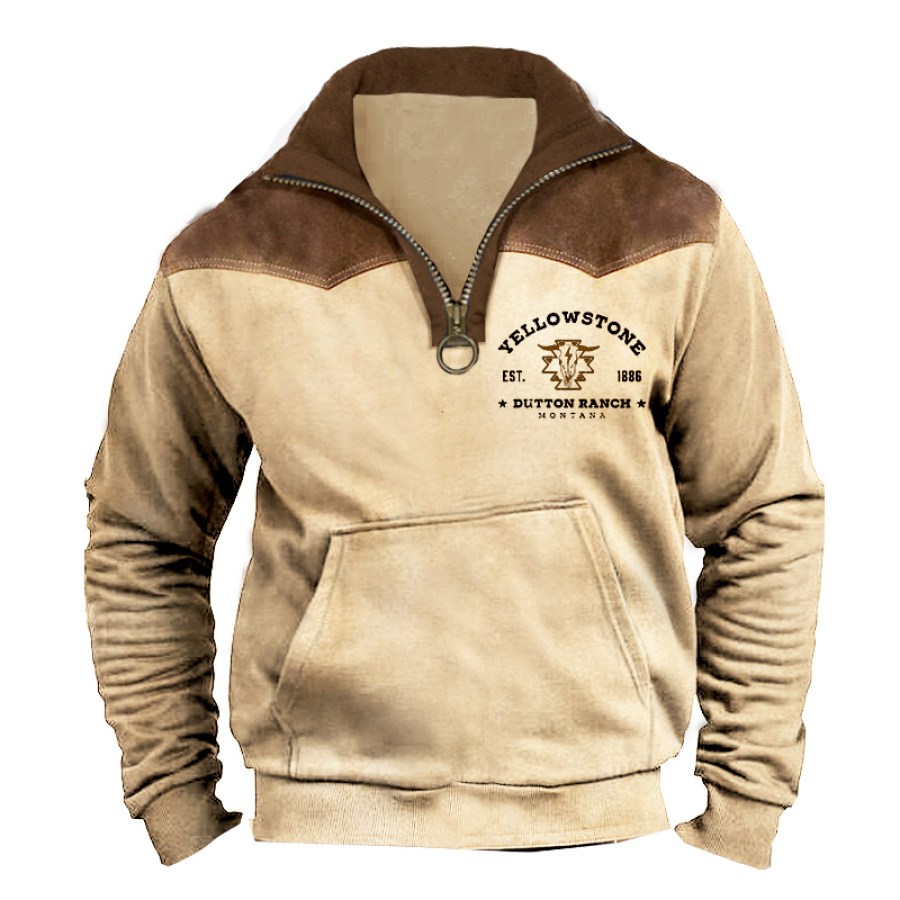 

Felpa Polo Con Zip Casual Da Esterno Da Uomo Pullover Tattico Con Colletto Alla Coreana Con Stampa Vintage Yellowstone