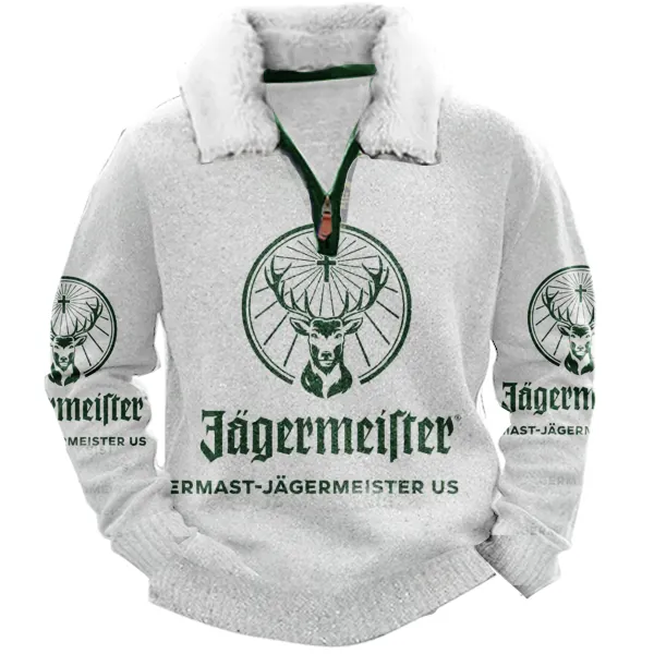 JÄGERMEISTER Christmas 1/4 Zip Stand Fleece Collar Thick Sweatshirt - Cotosen.com