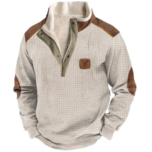 Men's Outdoor Sports Solid Color Fleece Lapel Long-sleeved Daily Sweatshirt - Blaroken.com 