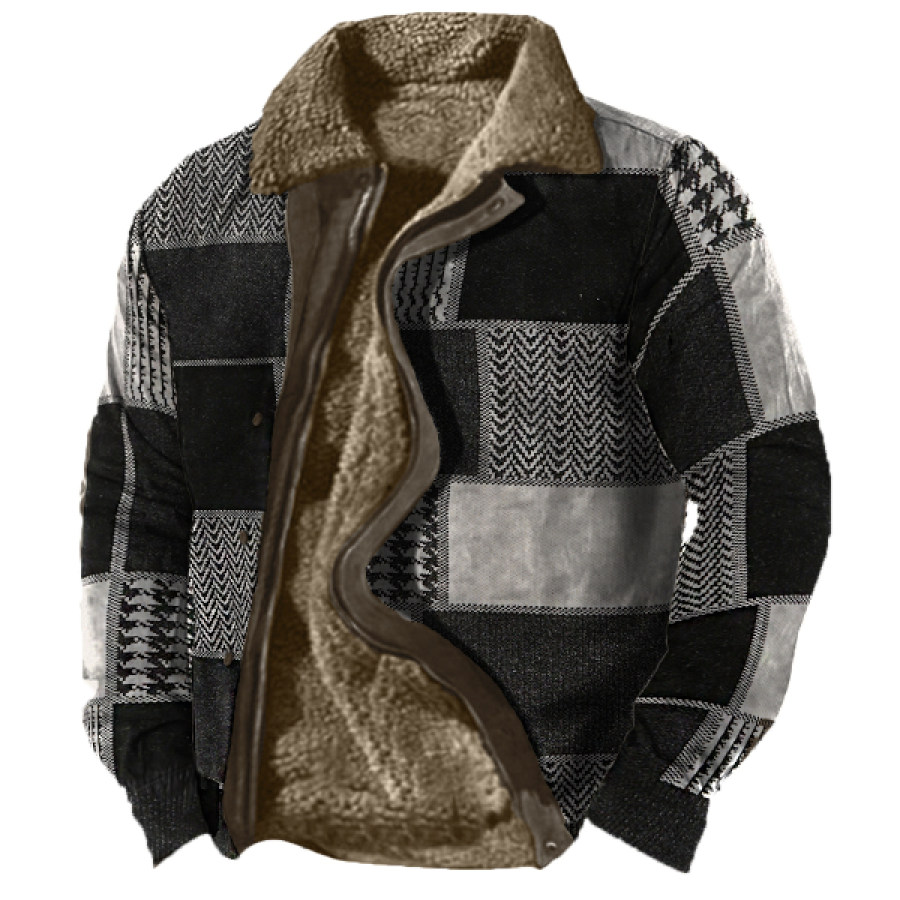 

Chaqueta De Hombre Vintage Color Block Festival Holiday Abrigo Grueso Cálido Con Estampado 3D De Forro Polar