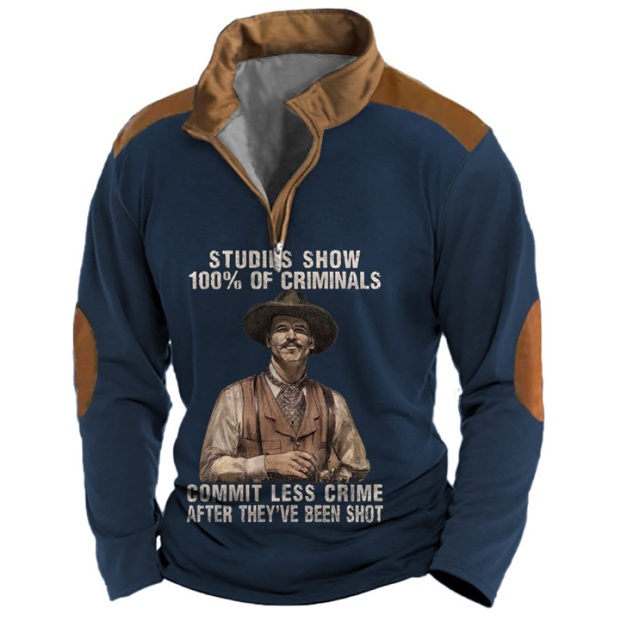 

Sudadera Para Hombre Con Cremallera De Un Cuarto Estudios Que Muestran Criminales Cuello Levantado Tops Diarios Vintage