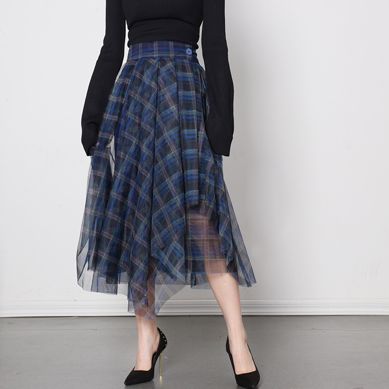 Fashionable High waist Blue Mesh Skirt