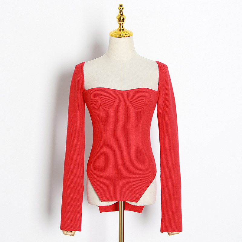 Sexy Curved Hem Side Slit Knit Sweater