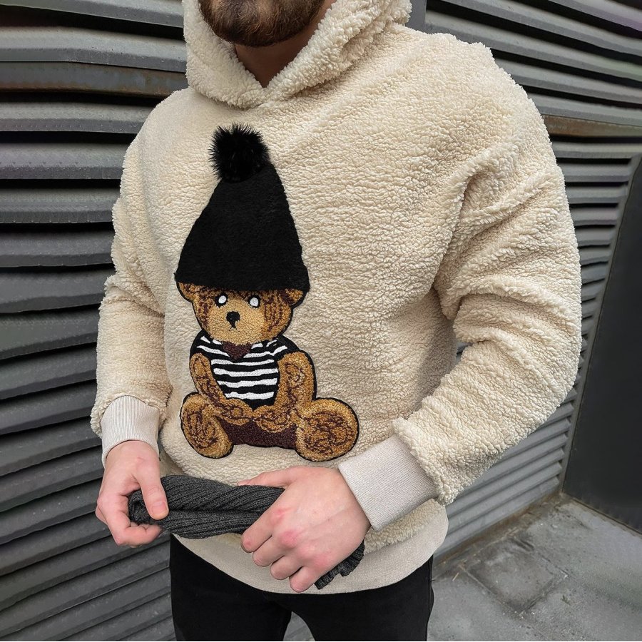 

Bear Embroidered Fleece Sweatshirt