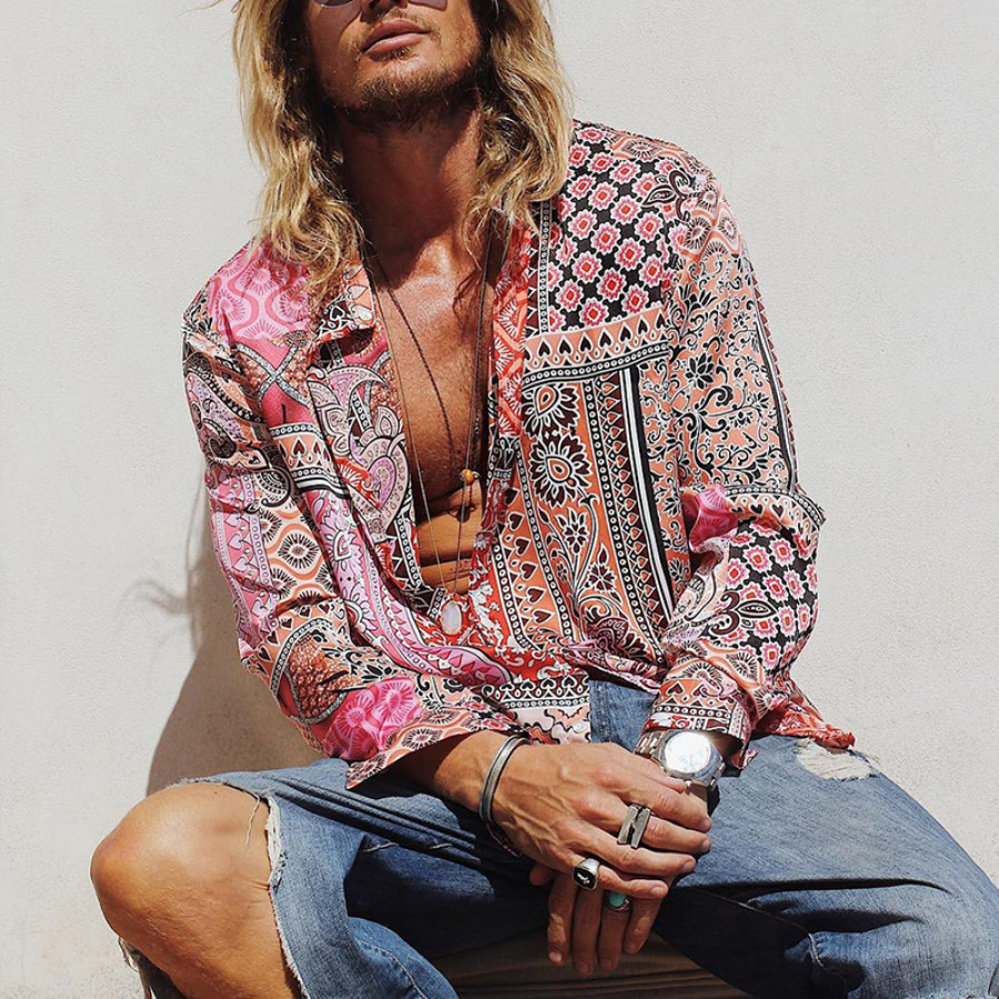 

Men's Casual Vintage Printing Thin Section Blouse