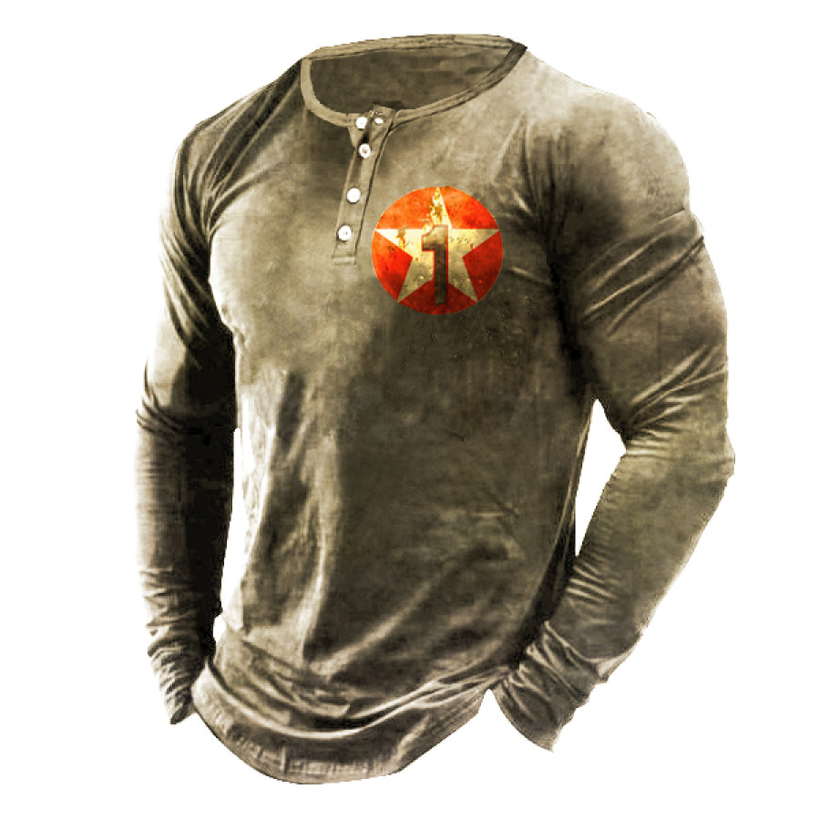 Retro Racing Gasoline Men's Henley Button T-Shirt