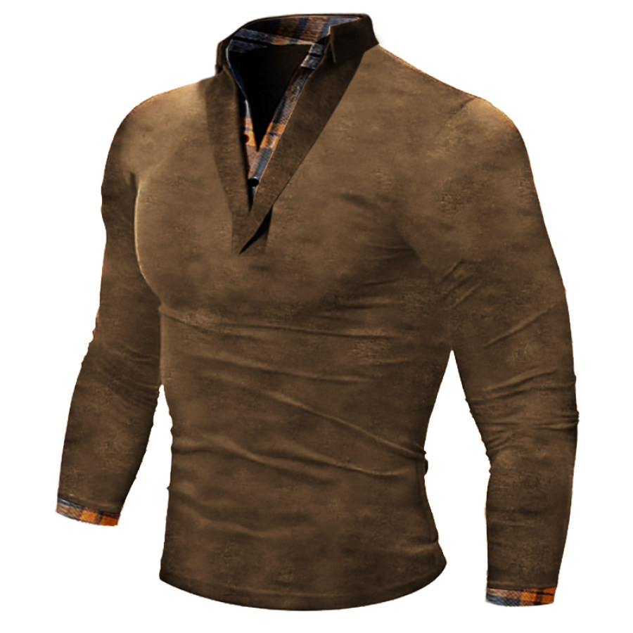 

Men's Retro Check V-Neck POLO Neck Retro T-shirt