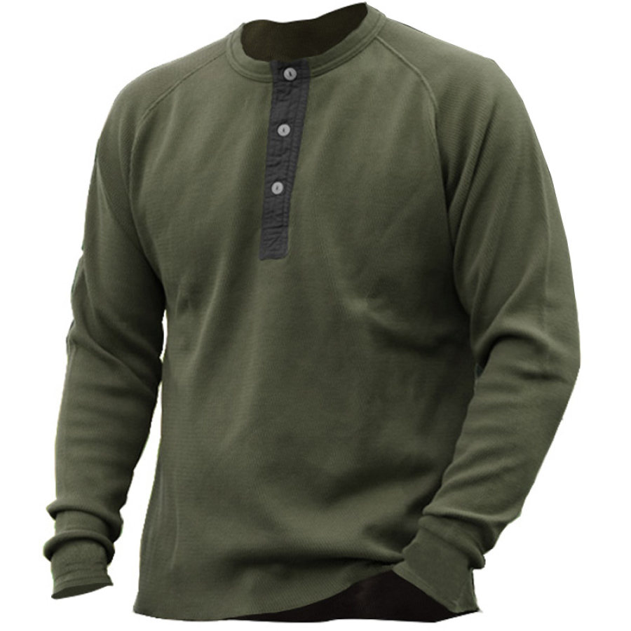 

Mens Vintage Henley Button Quick-Drying Tactics Casual Long Sleeve T-shirt