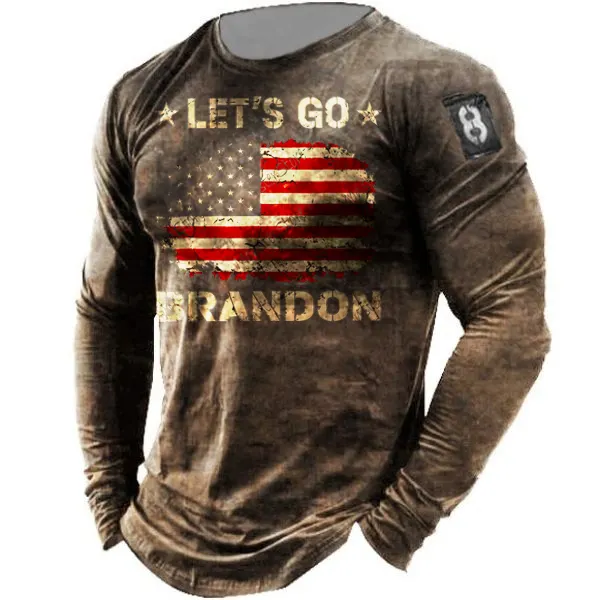 Let's Go Brandon Mens Outdoor Retro American Print Long Sleeve Sports Top - Cotosen.com