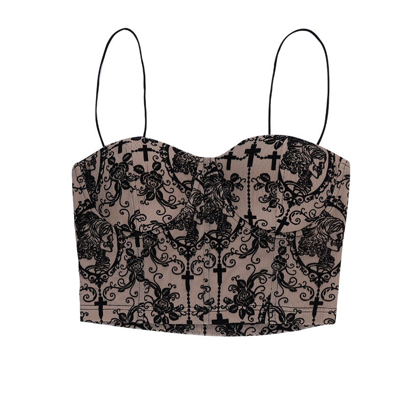 Spring Embroidered Open Back Solid Color Pattern Short Slim Fit Crew Neck Camisole