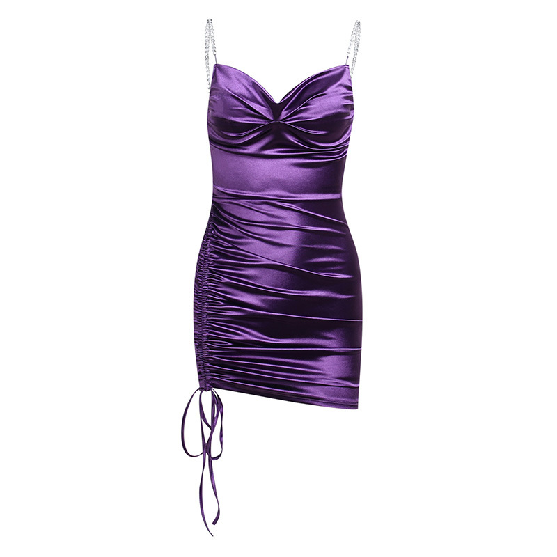 Pleated Pleated Collar Side Drawstring Slim Fit Dress