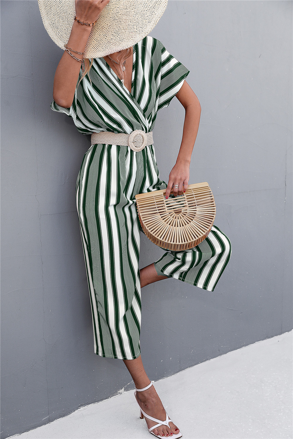 Contrast Striped V Neck Jumpsuit