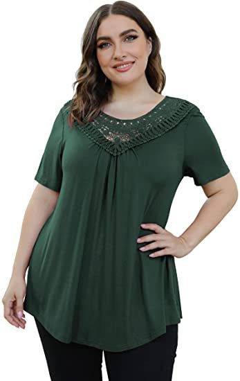 Round Neck Lace Stitching Loose Solid Color Short sleeved T shirt