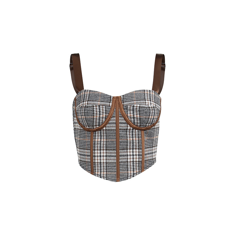 Plaid Breasts Pastoral Sexy Short Camisole
