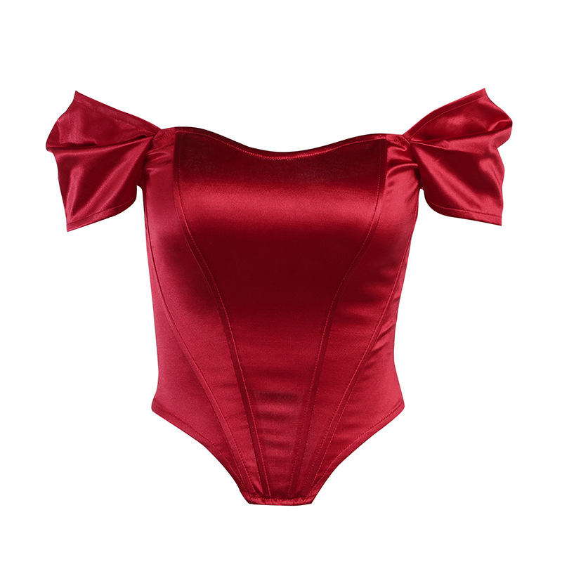 Fishbone Corset Tube Top Satin One Shoulder Shirt