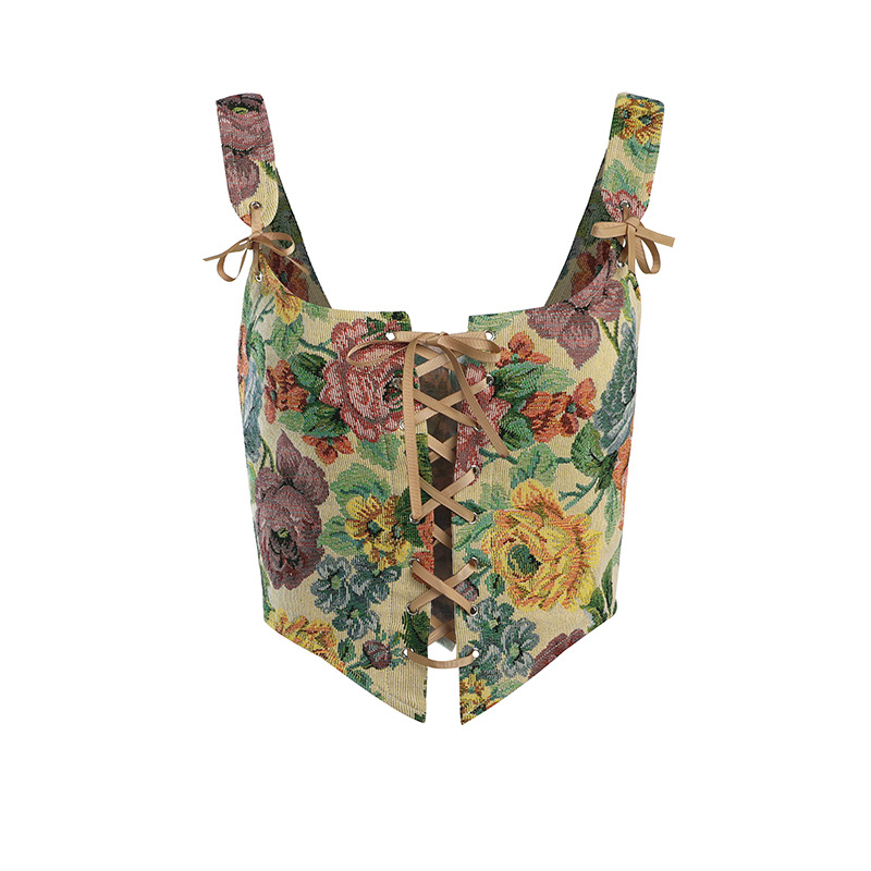 Retro Style Floral Embroidery Strap Small Camisole