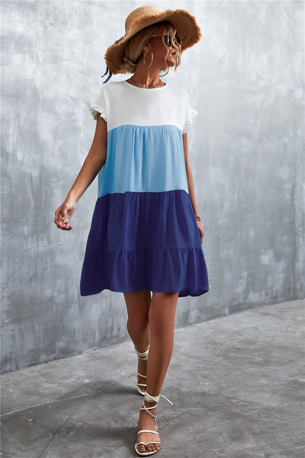 Casual Loose Gradient Panel Short Sleeve Short Dress