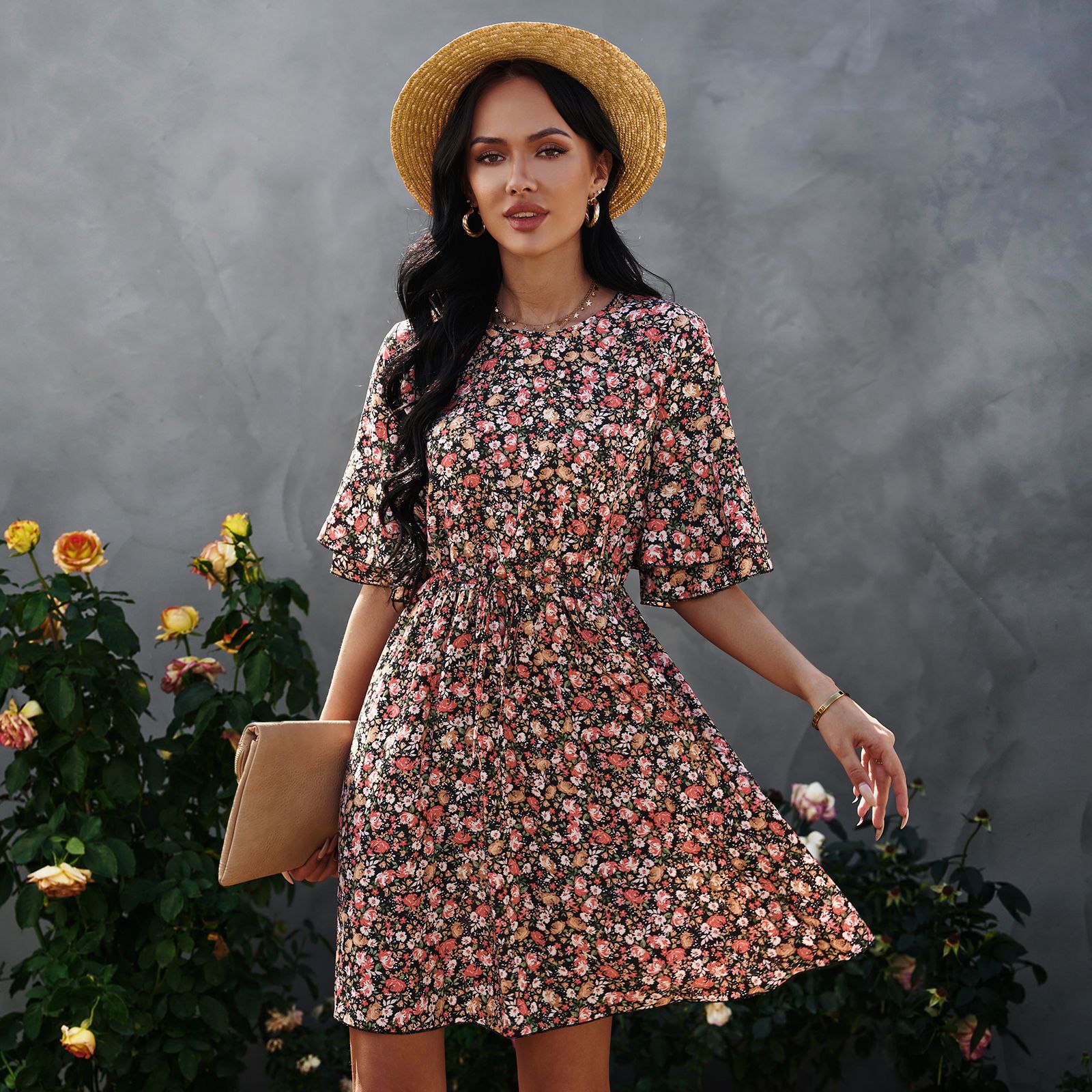Ladies Floral Print Chiffon Dress