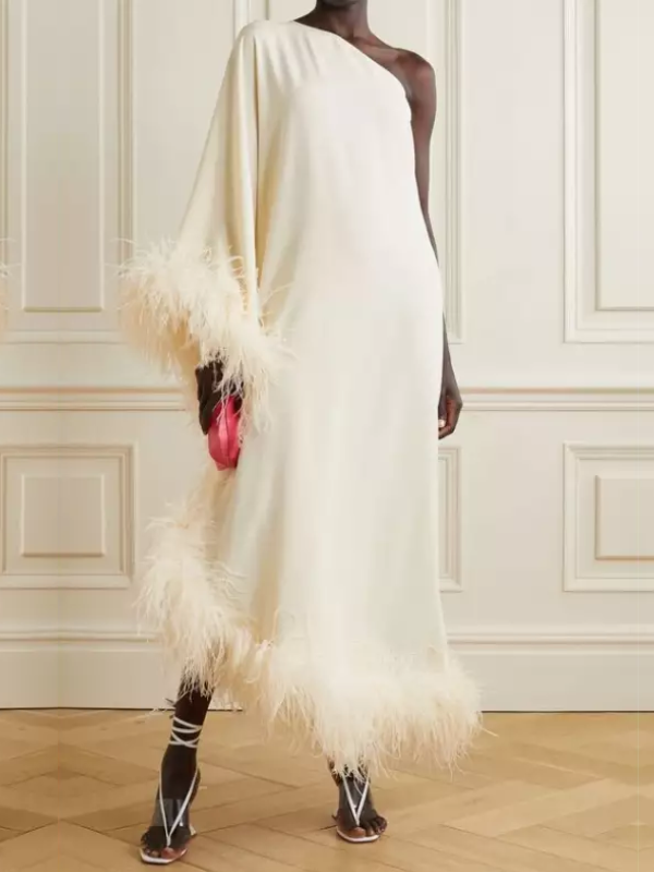 Ladies' Elegant Tencel Draped Feather Dress