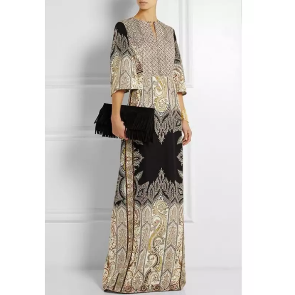 Women's Elegant Noble Gold Print Slim Dress