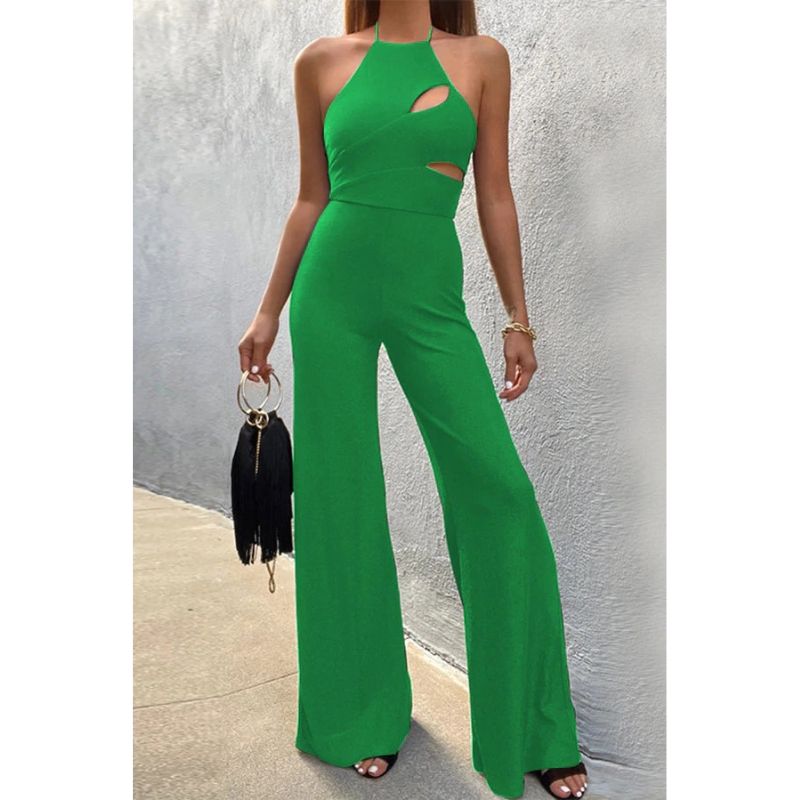 Women's Sexy Cutout Sleeveless Halter Jumpsuit