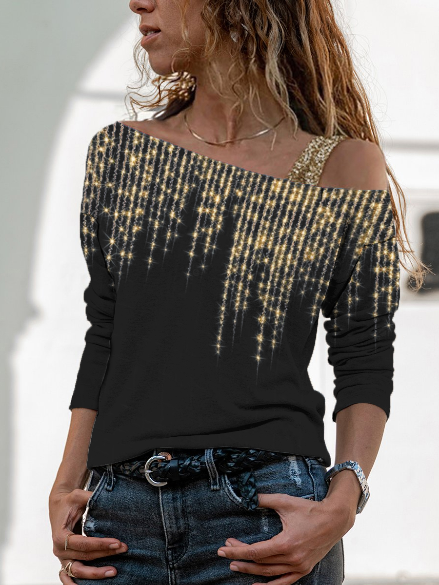 Fashion Sequin Print Off shoulder Top Women