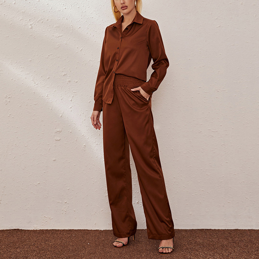 Elegant And Stylish Long Sleeve Shirt And Trousers Satin Suit