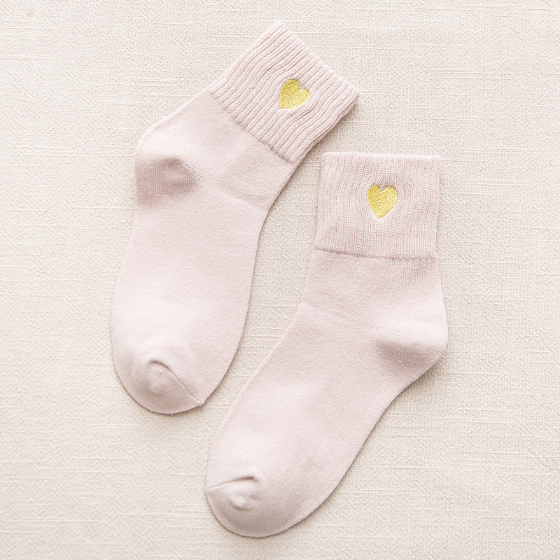 Love Embroidery Sweet Tube Socks Solid Color Cotton Socks