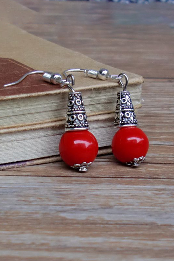 Ceramic Red Porcelain Bead Earrings